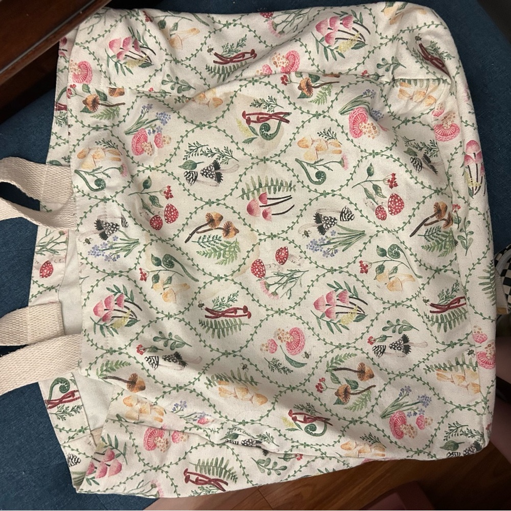 Floral Canvas Tote Bag - Cream